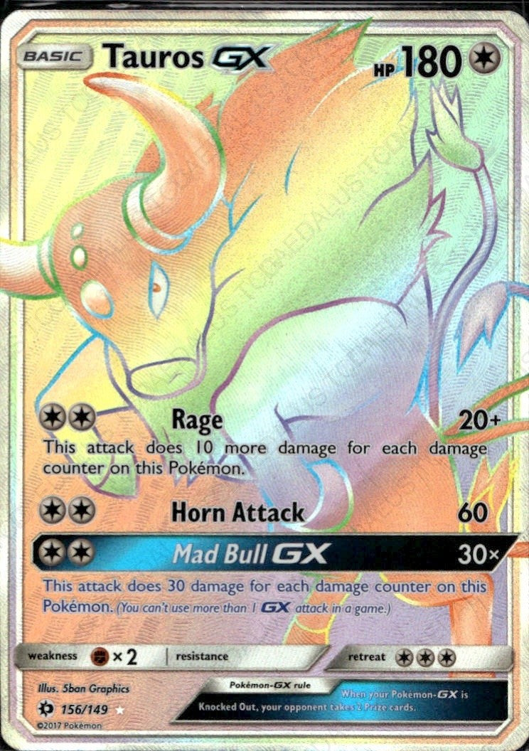 Tauros GX (Secret) Holofoil Secret Rare SM Base Set 156/149 NM