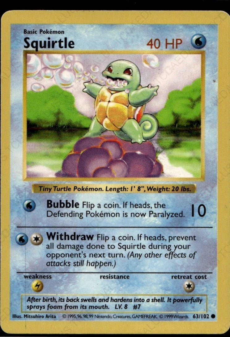 Squirtle Unlimited Common Base Set (Shadowless) 063/102 LP