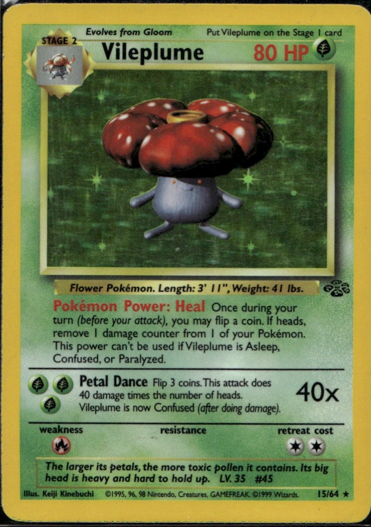 Vileplume (15) Unlimited Holofoil Holo Rare Jungle 15/64 HP