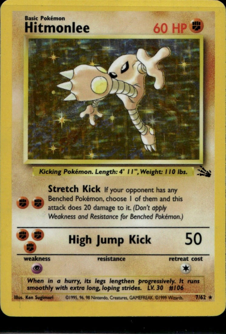 Hitmonlee (7) Unlimited Holofoil Holo Rare Fossil 07/62 LP