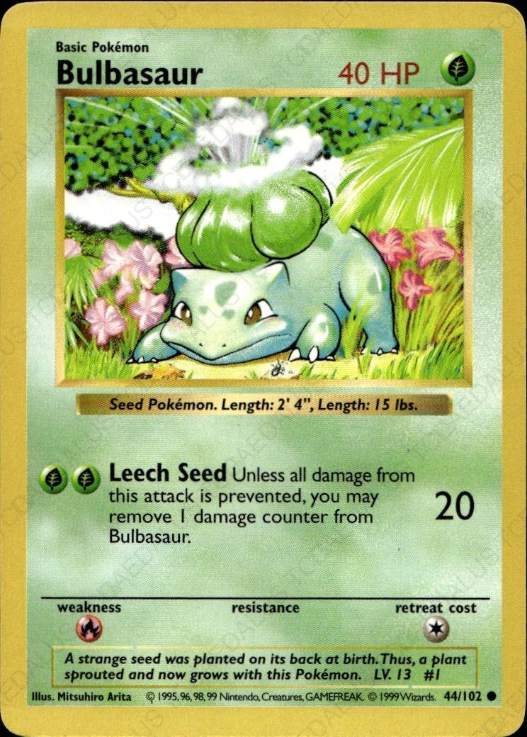 Bulbasaur Unlimited Common Base Set (Shadowless) 044/102 NM