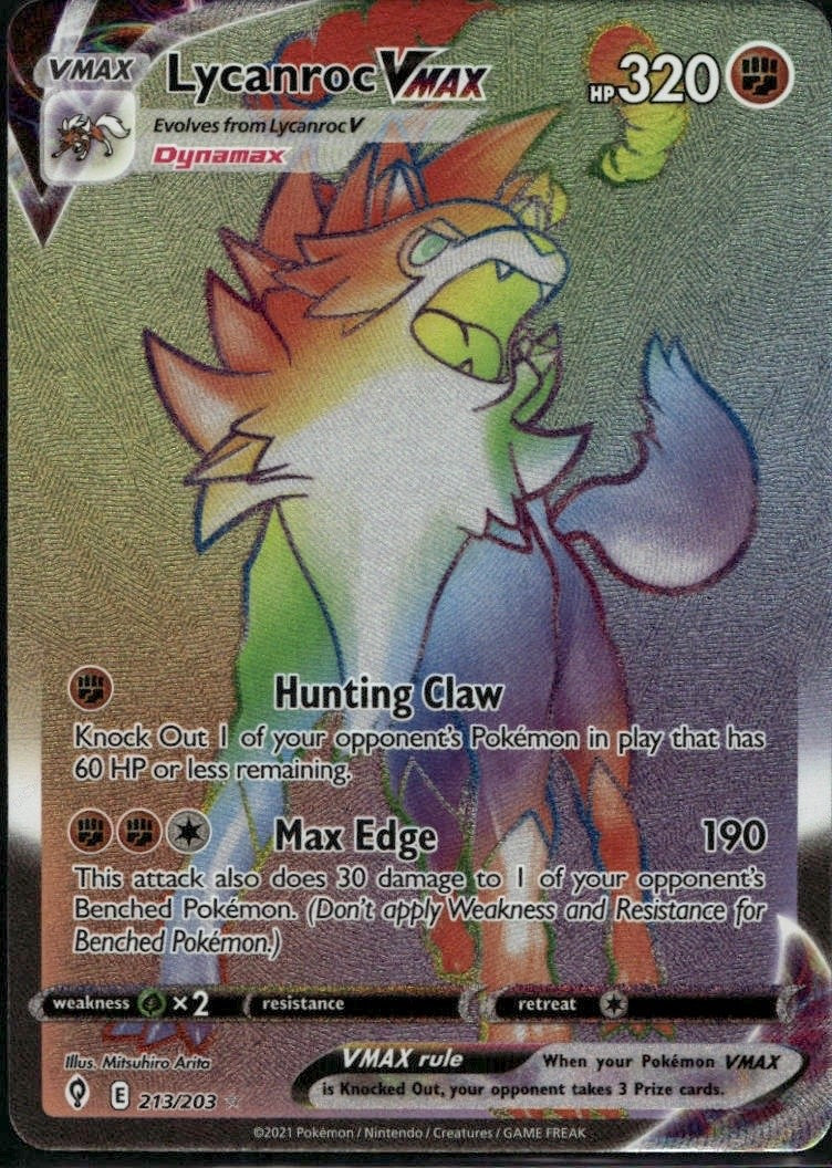 Lycanroc VMAX (Secret) Holofoil Secret Rare SWSH07: Evolving Skies 213/203 NM