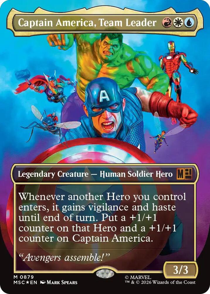 Captain America, Team Leader (Borderless) (Surge Foil) — Commander: Marvel Super Heroes