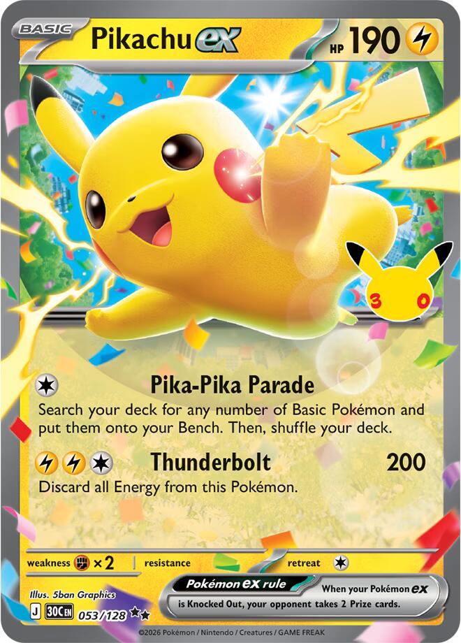Pikachu ex - 053/128 — ME: 30th Celebration