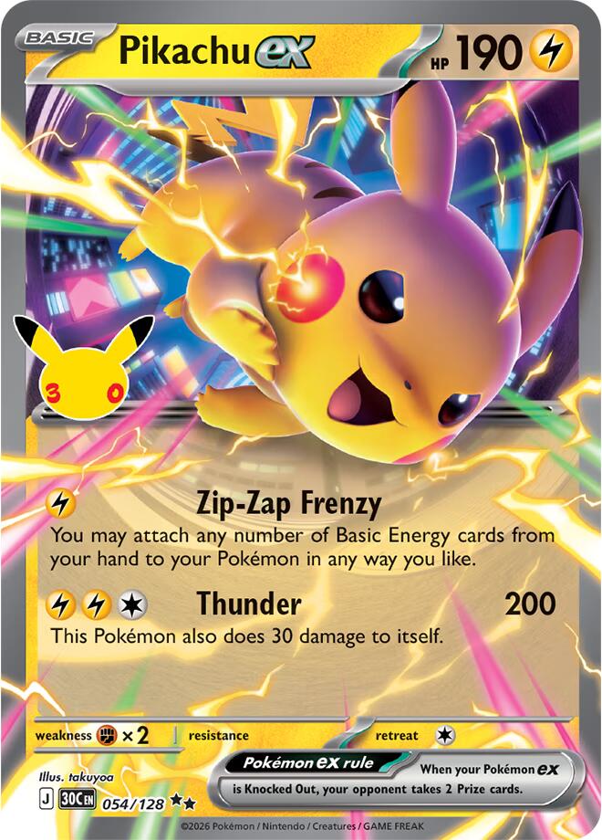 Pikachu ex - 054/128 — ME: 30th Celebration